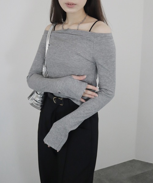 セール】【ZOZO限定】オフショルダーラメリブトップス／offshoulder