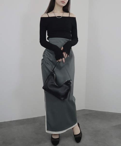 ブルマリン　オフショルダーモノトーントップス セール】【ZOZO限定】オフショルダーラメリブトップス／offshoulder