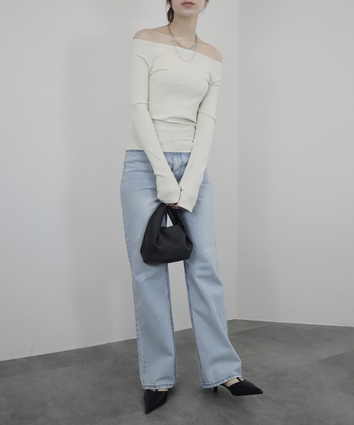 ZOZO限定】オフショルダーラメリブトップス／offshoulder lame rib top