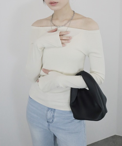 ブルマリン　オフショルダーモノトーントップス セール】【ZOZO限定】オフショルダーラメリブトップス／offshoulder