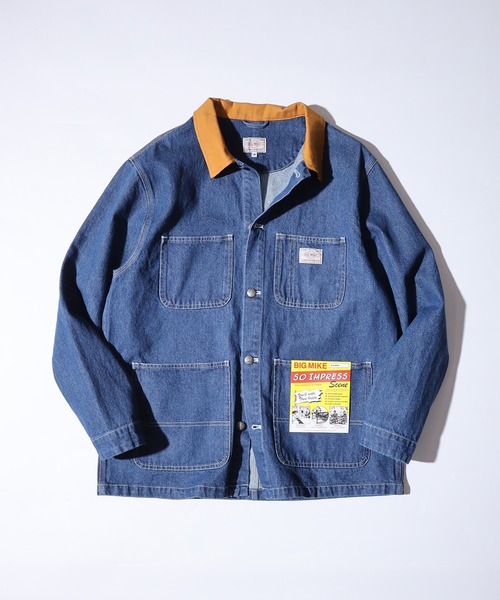 BIG MIKE(ビッグマイク)の「BIG MIKE Duck Collar Denim Shirt Jacket ダックカラー デニムシャツジャケット(カバーオール・メンズ・ダークインディゴブルー/ライトインディゴブルー/ストライプ・L/XL/M)」の2枚目の写真