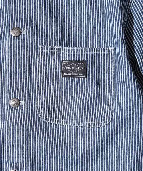 BIG MIKE(ビッグマイク)の「BIG MIKE Duck Collar Denim Shirt Jacket ダックカラー デニムシャツジャケット(カバーオール・メンズ・ダークインディゴブルー/ライトインディゴブルー/ストライプ・L/XL/M)」の10枚目の写真