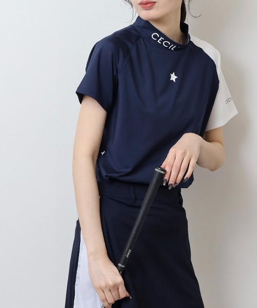 CECIL McBEE(セシルマクビー)の「スターバイカラーラグラン半袖モックネックシャツ(Tシャツ/カットソー・レディース・ホワイト/ネイビー・3(L)/2(M)/1(S))」の7枚目の写真