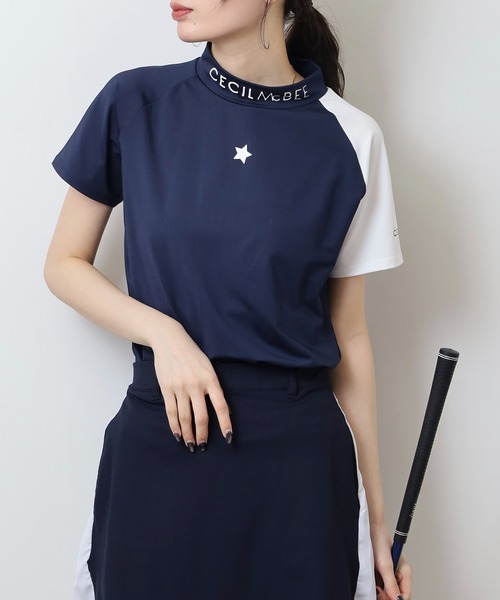 CECIL McBEE(セシルマクビー)の「スターバイカラーラグラン半袖モックネックシャツ(Tシャツ/カットソー・レディース・ホワイト/ネイビー・3(L)/2(M)/1(S))」の6枚目の写真
