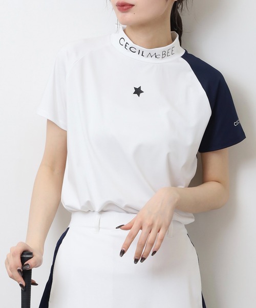 CECIL McBEE(セシルマクビー)の「スターバイカラーラグラン半袖モックネックシャツ(Tシャツ/カットソー・レディース・ホワイト/ネイビー・3(L)/2(M)/1(S))」の19枚目の写真