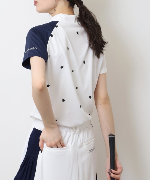 CECIL McBEE(セシルマクビー)の「スターバイカラーラグラン半袖モックネックシャツ(Tシャツ/カットソー・レディース・ホワイト/ネイビー・3(L)/2(M)/1(S))」の3枚目の写真