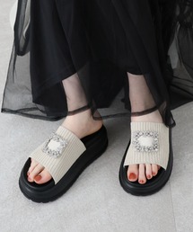 厚底ビジューニットサンダル