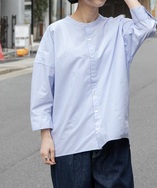 FORK&SPOON（フォークアンドスプーン）の「FORK&SPOON　コットンナイロンシャツ（シャツ/ブラウス・レディース・ブルー/オフホワイト・1）」の2枚目の写真