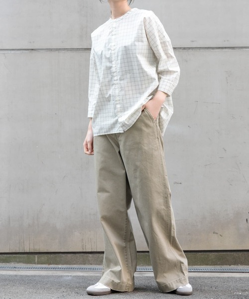 FORK&SPOON（フォークアンドスプーン）の「FORK&SPOON　コットンナイロンシャツ（シャツ/ブラウス・レディース・ブルー/オフホワイト・1）」の9枚目の写真