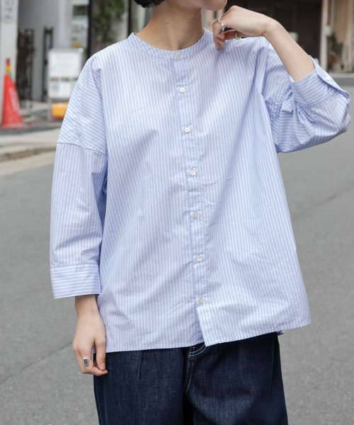 FORK&SPOON（フォークアンドスプーン）の「FORK&SPOON　コットンナイロンシャツ（シャツ/ブラウス・レディース・ブルー/オフホワイト・1）」の13枚目の写真