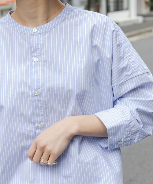 FORK&SPOON（フォークアンドスプーン）の「FORK&SPOON　コットンナイロンシャツ（シャツ/ブラウス・レディース・ブルー/オフホワイト・1）」の14枚目の写真