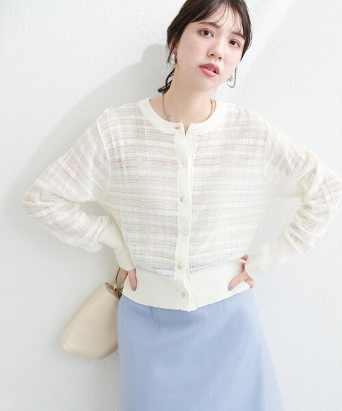 natural couture（ナチュラルクチュール）の「シアーツイード調カーデ（カーディガン/ボレロ・レディース・ブラック/ブルー/ラベンダー/オフホワイト・FREE）」の3枚目の写真