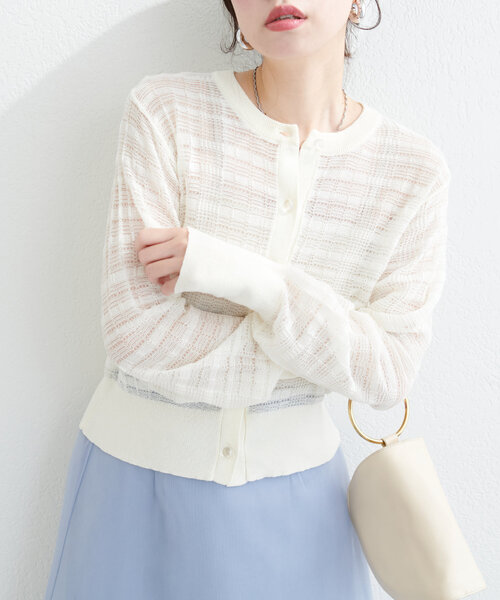 natural couture（ナチュラルクチュール）の「シアーツイード調カーデ（カーディガン/ボレロ・レディース・ブラック/ブルー/ラベンダー/オフホワイト・FREE）」の6枚目の写真