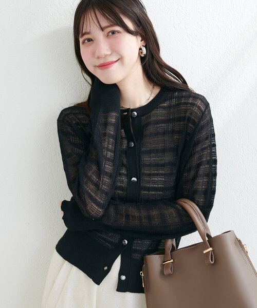 natural couture（ナチュラルクチュール）の「シアーツイード調カーデ（カーディガン/ボレロ・レディース・ブラック/ブルー/ラベンダー/オフホワイト・FREE）」の11枚目の写真
