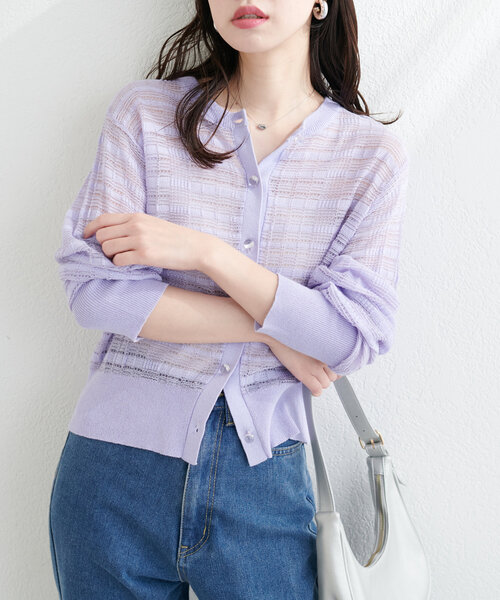 natural couture（ナチュラルクチュール）の「シアーツイード調カーデ（カーディガン/ボレロ・レディース・ブラック/ブルー/ラベンダー/オフホワイト・FREE）」の20枚目の写真