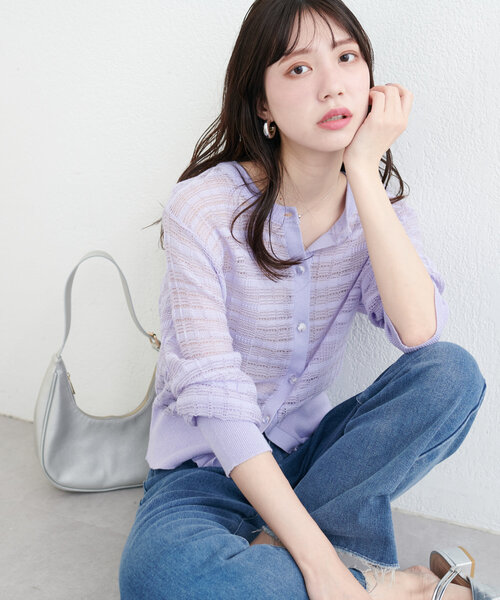 natural couture（ナチュラルクチュール）の「シアーツイード調カーデ（カーディガン/ボレロ・レディース・ブラック/ブルー/ラベンダー/オフホワイト・FREE）」の22枚目の写真