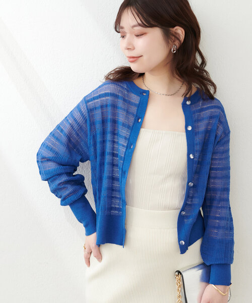 natural couture（ナチュラルクチュール）の「シアーツイード調カーデ（カーディガン/ボレロ・レディース・ブラック/ブルー/ラベンダー/オフホワイト・FREE）」の16枚目の写真