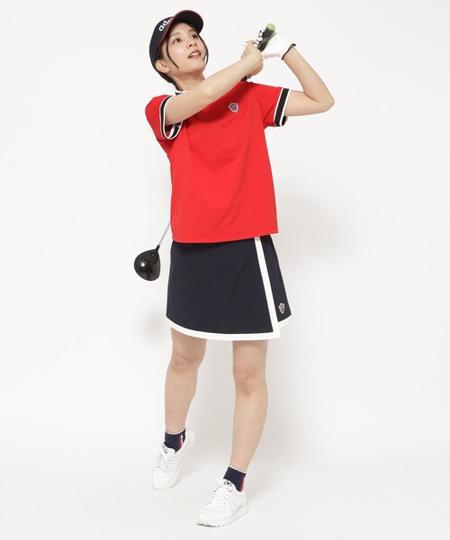 tシャツ 「新レーベル ADABAT NAVY」UVカット/吸水速乾 ラインリブモックネックT レディース 新レーベル ADABAT NAVY】UVカット/吸水速乾 ラインリブモック