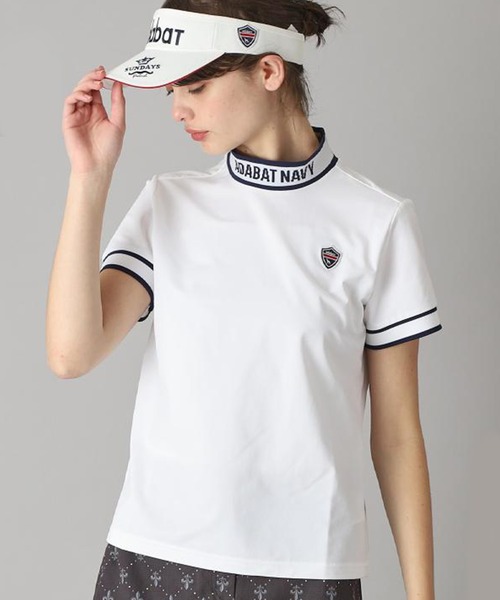 adabat(アダバット)の「【新レーベル ADABAT NAVY】UVカット/吸水速乾 ラインリブモックネックT(Tシャツ/カットソー・レディース・レッド系1/ブラック/ホワイト・36/42/40/38)」の1枚目の写真