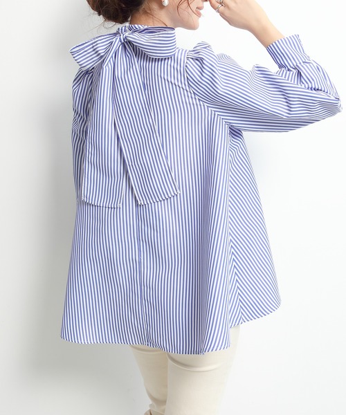 セール】ハイネックバックリボンブラウス レディース Aライン