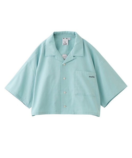 X-girl（エックスガール）の「FACE OPEN COLLAR CROPPED SHIRT（シャツ/ブラウス・レディース・ブラック/オリーブ/ブルー・S/M）」の4枚目の写真
