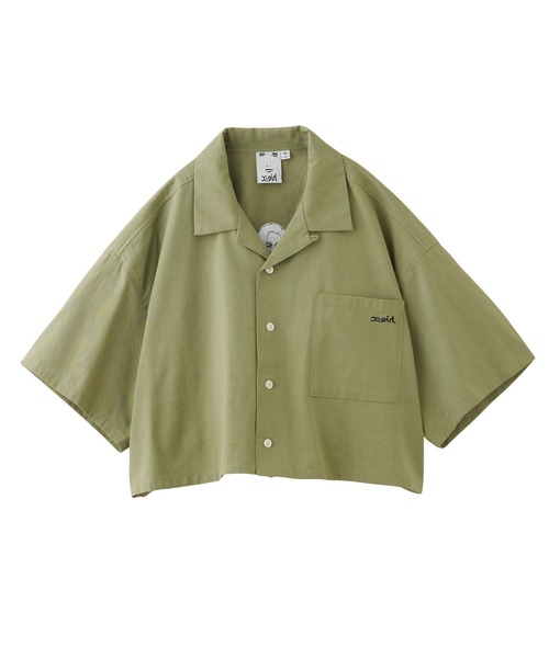 X-girl（エックスガール）の「FACE OPEN COLLAR CROPPED SHIRT（シャツ/ブラウス・レディース・ブラック/オリーブ/ブルー・S/M）」の5枚目の写真