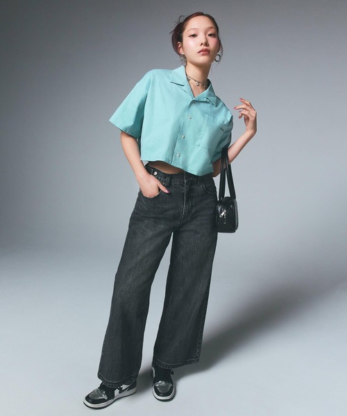 X-girl（エックスガール）の「FACE OPEN COLLAR CROPPED SHIRT（シャツ/ブラウス・レディース・ブラック/オリーブ/ブルー・S/M）」の15枚目の写真