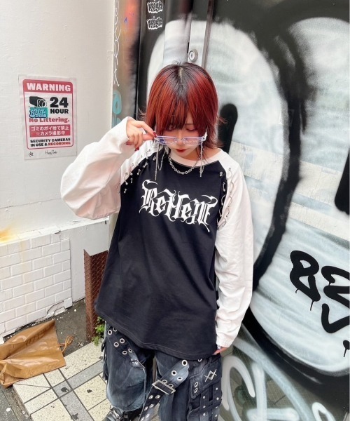 tシャツ 「REFLEM/レフレム」ピアス付きラグランL/S TEE/ロングスリーブカットソー レディース メンズ REFLEM/レフレム』ピアス付きラグランL/S TEE/ロングスリーブ