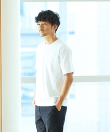 ABAHOUSE GRAY | 【接触冷感】シルケット天竺ワイドリブ 半袖Tシャツ(Tシャツ/カットソー)