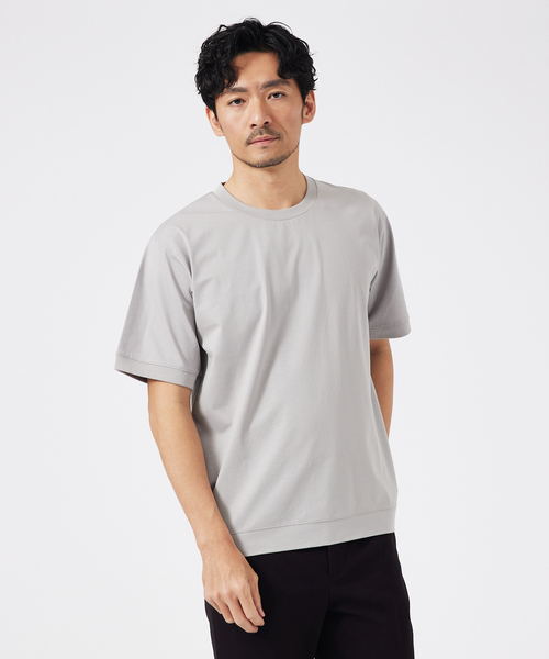 ABAHOUSE GRAY(アバハウスグレイ)の「【接触冷感】シルケット天竺ワイドリブ 半袖Tシャツ(Tシャツ/カットソー・メンズ・グリーン/ホワイト/ネイビー/ブラック/グレイッシュベージュ・46/44/50/48)」の4枚目の写真