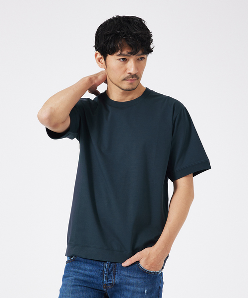 ABAHOUSE GRAY(アバハウスグレイ)の「【接触冷感】シルケット天竺ワイドリブ 半袖Tシャツ(Tシャツ/カットソー・メンズ・グリーン/ホワイト/ネイビー/ブラック/グレイッシュベージュ・46/44/50/48)」の5枚目の写真