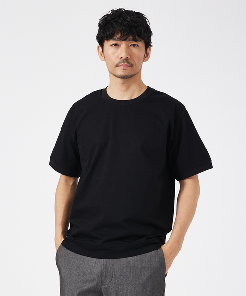 ABAHOUSE GRAY(アバハウスグレイ)の「【接触冷感】シルケット天竺ワイドリブ 半袖Tシャツ(Tシャツ/カットソー・メンズ・グリーン/ホワイト/ネイビー/ブラック/グレイッシュベージュ・46/44/50/48)」の3枚目の写真