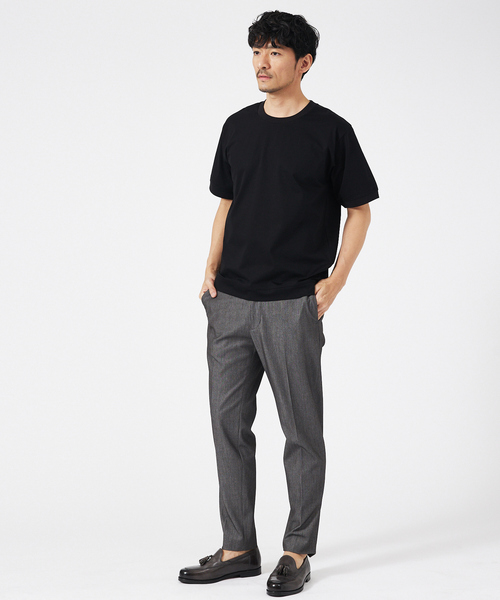 ABAHOUSE GRAY(アバハウスグレイ)の「【接触冷感】シルケット天竺ワイドリブ 半袖Tシャツ(Tシャツ/カットソー・メンズ・グリーン/ホワイト/ネイビー/ブラック/グレイッシュベージュ・46/44/50/48)」の6枚目の写真
