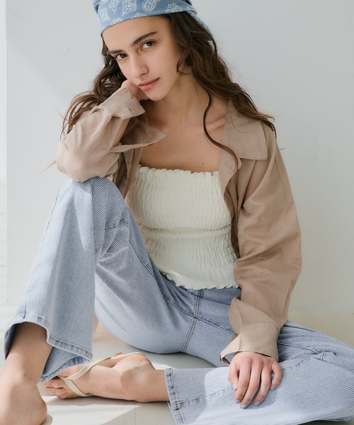 coca（coca）（コカ）の「テレコ風デニムフレアパンツ（デニムパンツ・レディース・ブルー/ライトブルー・S/L/M）」の14枚目の写真