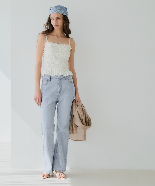 coca（coca）（コカ）の「テレコ風デニムフレアパンツ（デニムパンツ・レディース・ブルー/ライトブルー・S/L/M）」の9枚目の写真