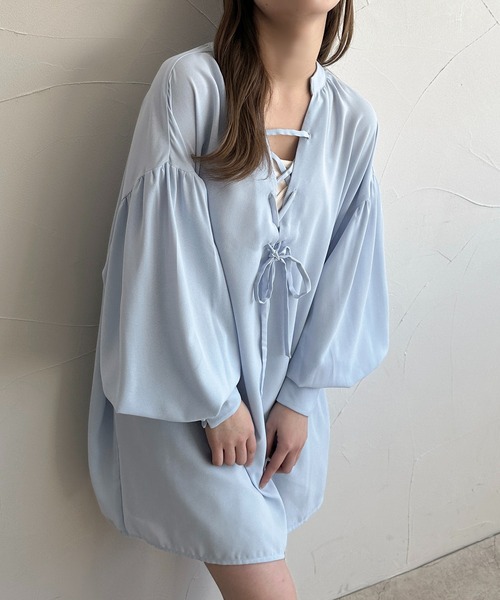 apres jour clair(アプレジュールクレア)の「【apres jour clair】レースアップチュニックブラウス(シャツ/ブラウス・レディース・オフホワイト/ブルー系その他/アイボリー・フリー/X-LARGE)」の3枚目の写真