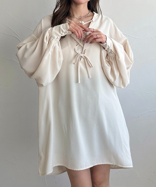 apres jour clair(アプレジュールクレア)の「【apres jour clair】レースアップチュニックブラウス(シャツ/ブラウス・レディース・オフホワイト/ブルー系その他/アイボリー・フリー/X-LARGE)」の14枚目の写真