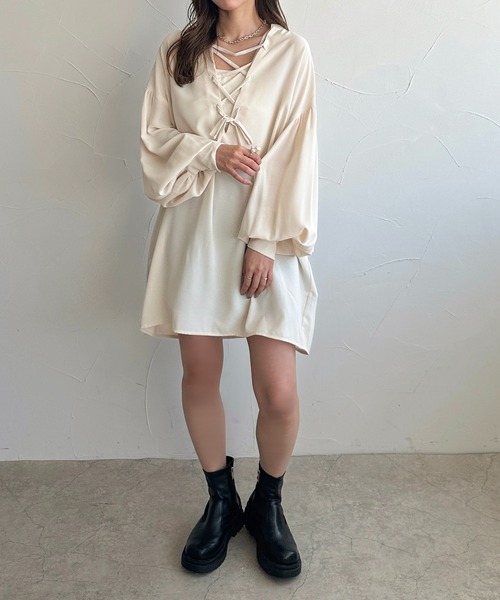 apres jour clair(アプレジュールクレア)の「【apres jour clair】レースアップチュニックブラウス(シャツ/ブラウス・レディース・オフホワイト/ブルー系その他/アイボリー・フリー/X-LARGE)」の18枚目の写真
