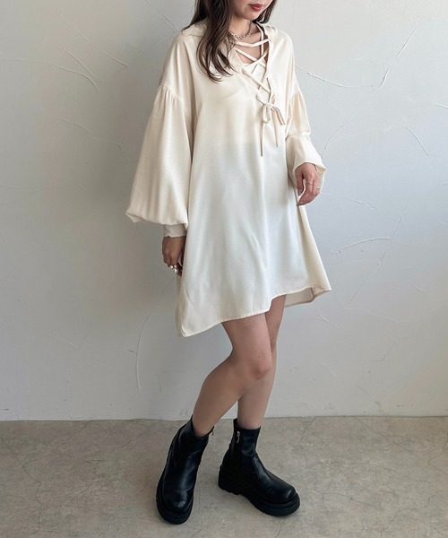 apres jour clair(アプレジュールクレア)の「【apres jour clair】レースアップチュニックブラウス(シャツ/ブラウス・レディース・オフホワイト/ブルー系その他/アイボリー・フリー/X-LARGE)」の19枚目の写真