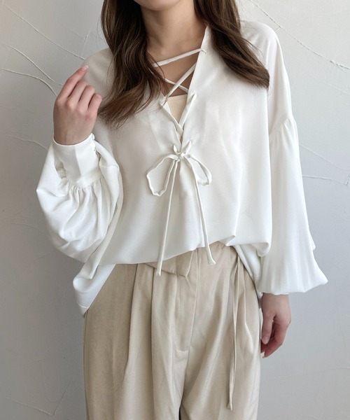 apres jour clair(アプレジュールクレア)の「【apres jour clair】レースアップチュニックブラウス(シャツ/ブラウス・レディース・オフホワイト/ブルー系その他/アイボリー・フリー/X-LARGE)」の11枚目の写真