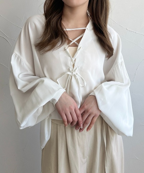 apres jour clair(アプレジュールクレア)の「【apres jour clair】レースアップチュニックブラウス(シャツ/ブラウス・レディース・オフホワイト/ブルー系その他/アイボリー・フリー/X-LARGE)」の12枚目の写真