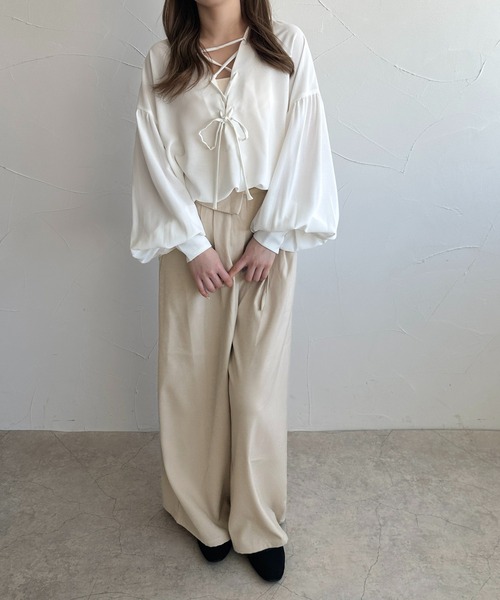 apres jour clair(アプレジュールクレア)の「【apres jour clair】レースアップチュニックブラウス(シャツ/ブラウス・レディース・オフホワイト/ブルー系その他/アイボリー・フリー/X-LARGE)」の13枚目の写真