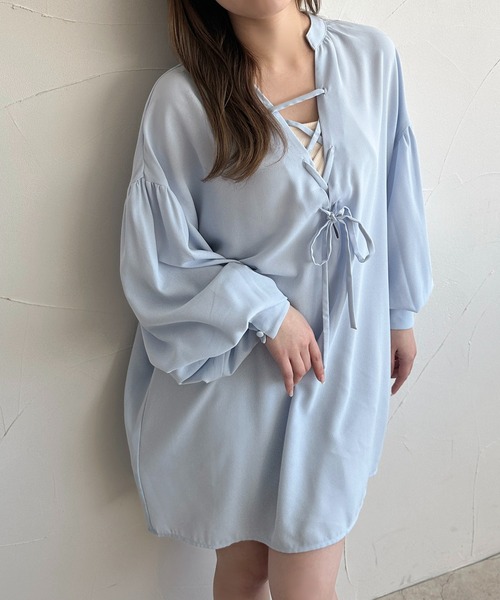 apres jour clair(アプレジュールクレア)の「【apres jour clair】レースアップチュニックブラウス(シャツ/ブラウス・レディース・オフホワイト/ブルー系その他/アイボリー・フリー/X-LARGE)」の22枚目の写真