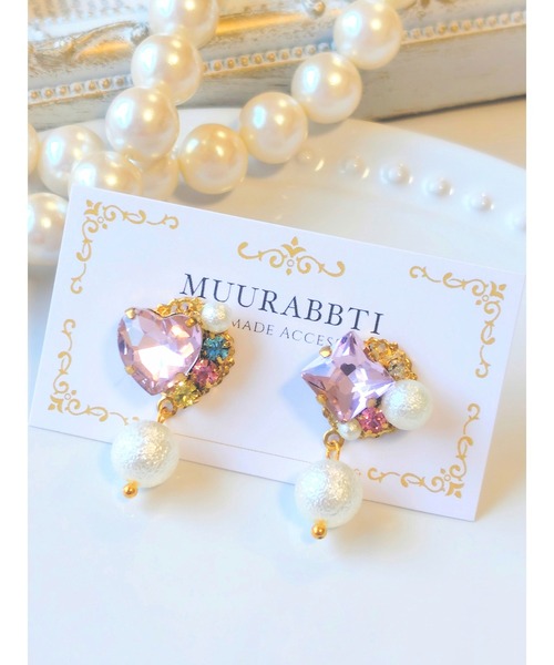 tone(トーン)の「【MUURABBTI】ピンクハートとカラフルビジューピアス(MA)(ピアス(両耳用)・レディース・ピンク・FREE)」の2枚目の写真
