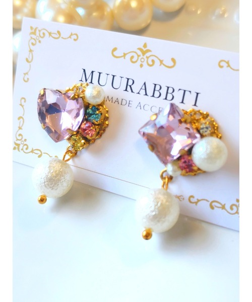 tone(トーン)の「【MUURABBTI】ピンクハートとカラフルビジューピアス(MA)(ピアス(両耳用)・レディース・ピンク・FREE)」の3枚目の写真