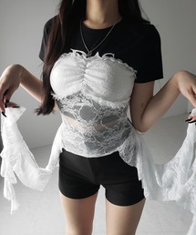 ※※【 2color 】アシンメトリーフリルレースベアトップス / asymmetry frill lace bare tops