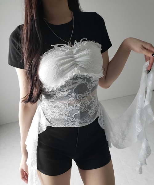 me+em select(ミームセレクト)の「※※【 2color 】アシンメトリーフリルレースベアトップス / asymmetry frill lace bare tops(その他トップス・レディース・ホワイト/ブラック・FREE)」の20枚目の写真