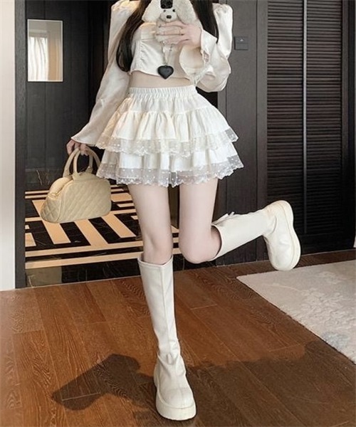 FREE STYLISTS(フリー スタイリスト)の「レースフリルミニスカート(スカート・レディース・ホワイト/ブラック・FREE)」の6枚目の写真