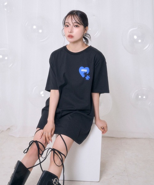 ANDGEEBEE（アンジービー）の「UNISEX ハートプリントT（Tシャツ/カットソー・レディース・ホワイト/ブラック・FREE）」の2枚目の写真
