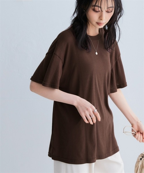 nissen(ニッセン)の「ランダムリブカットソーフレアスリーブボートネックプルオーバー(薄手素材)<大きいサイズ有>(Tシャツ/カットソー・レディース・ブラック/ライトブルー/ラベンダー/ブラウン/グリーン・S/M/L/LL/3L)」の3枚目の写真